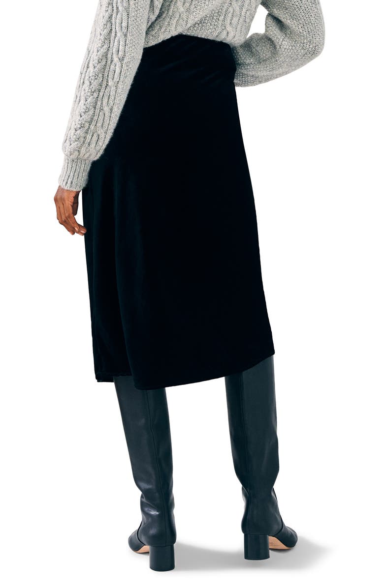 Faherty Stretch Velvet Midi Skirt, Alternate, color, Black