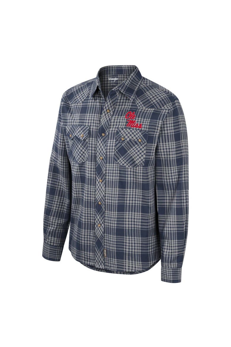 Men's Colosseum x Wrangler  Navy Ole Miss Rebels Plaid Western Long Sleeve Full-Snap Shirt, Alternate, color, Navy