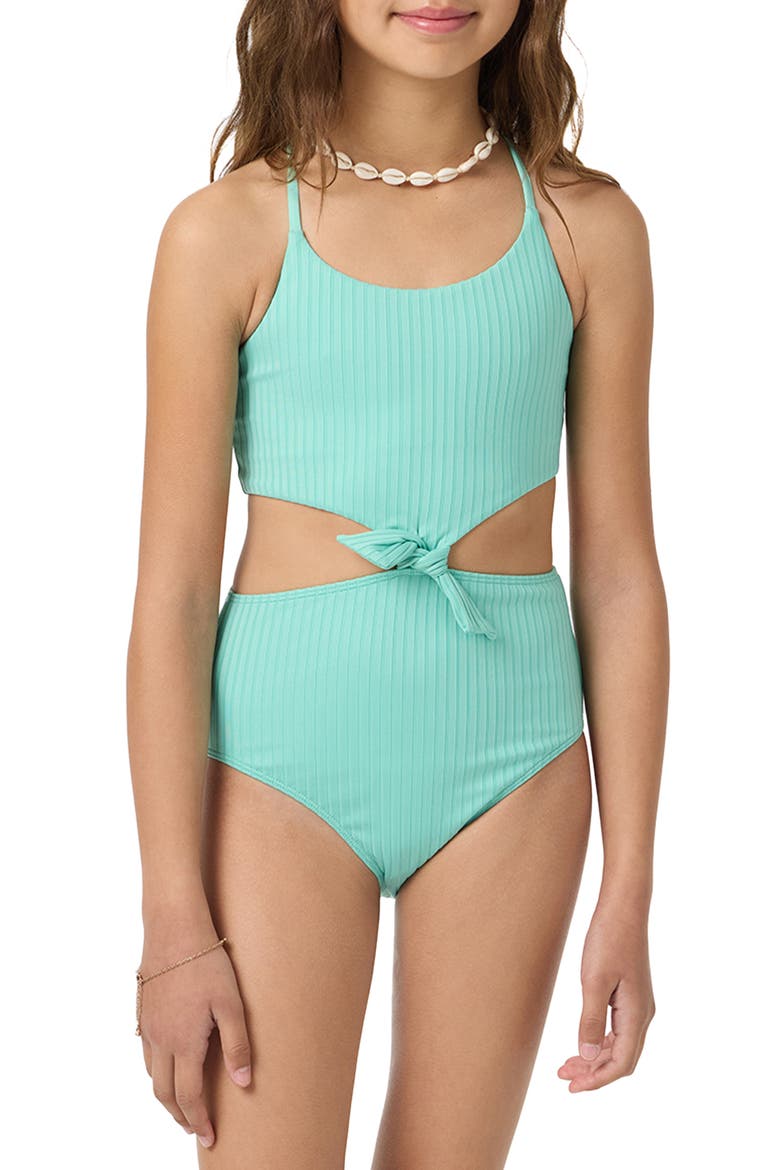Shorebreak Rib Knot Cutout One-Piece Swimsuit, Alternate, color, HOLIDAY