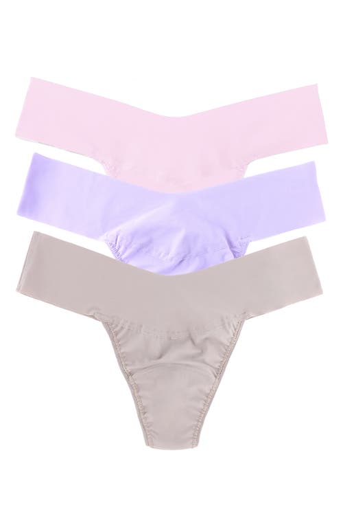 Hanky Panky Breathe Assorted 3-pack V-cut Thongs In Evening Grey/bliss/wisteria