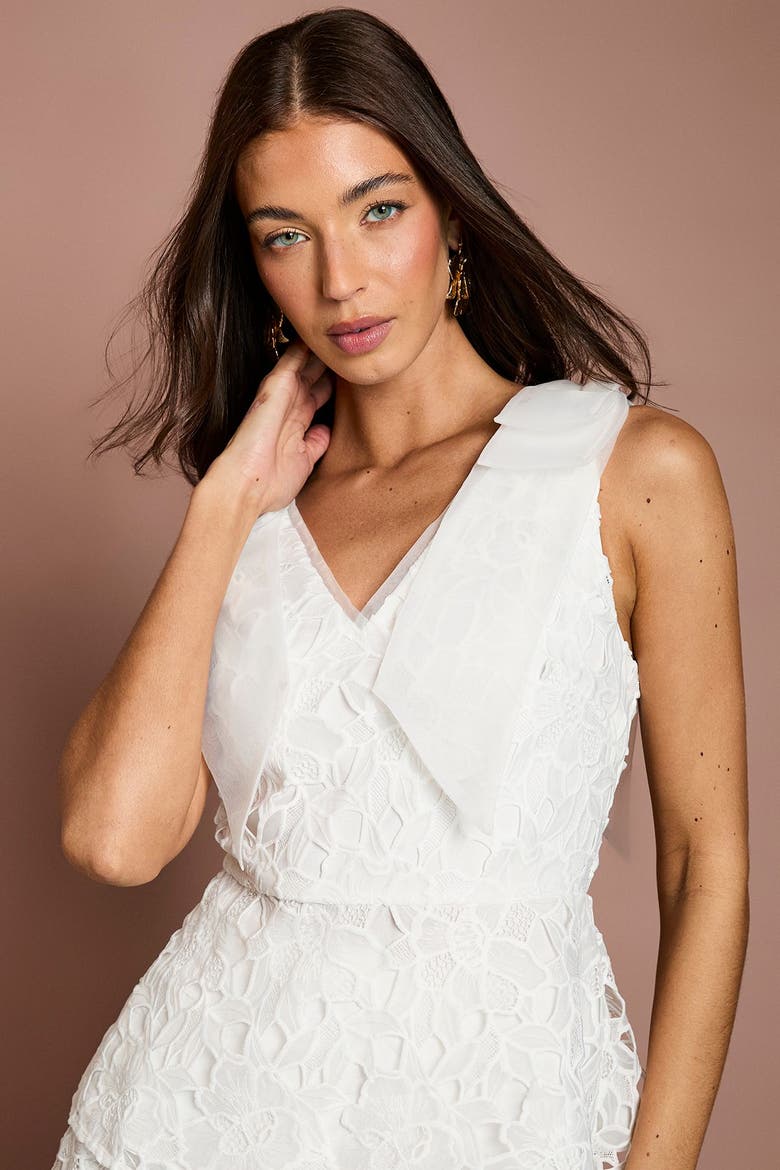 Lace Bow V-Neck Top, Alternate, color, Ivory