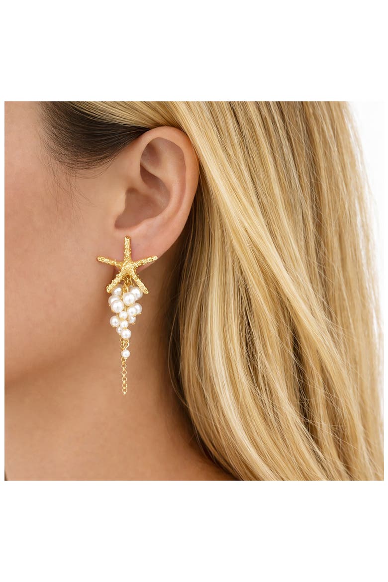 Danica Starfish Faux Pearl Drop Earrings, Alternate, color, GOLD