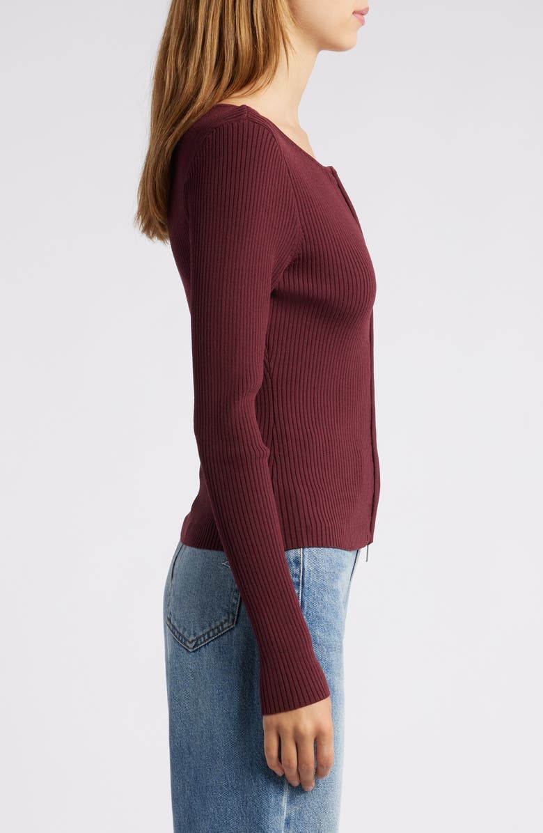 Good American Virgo Rib Zip Cardigan, Alternate, color, Oxblood002
