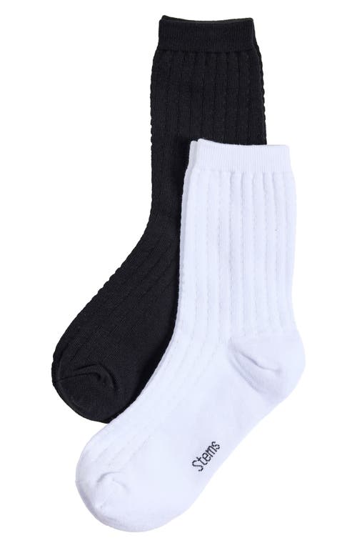 Stems Assorted 2-Pack Waffle Crew Socks in Black/Ivory 