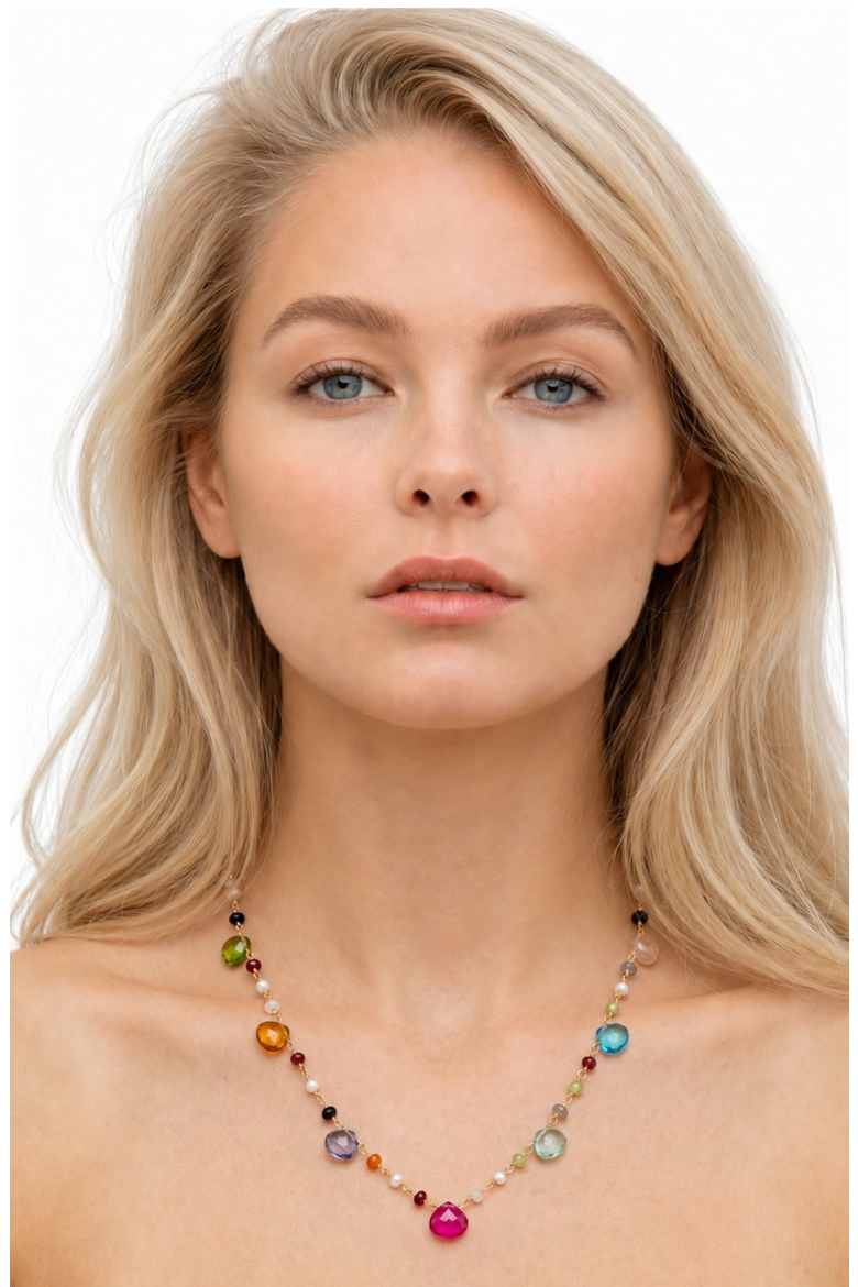 Gumdrop Rainbow Gemstone Necklace, Alternate, color, Rainbow
