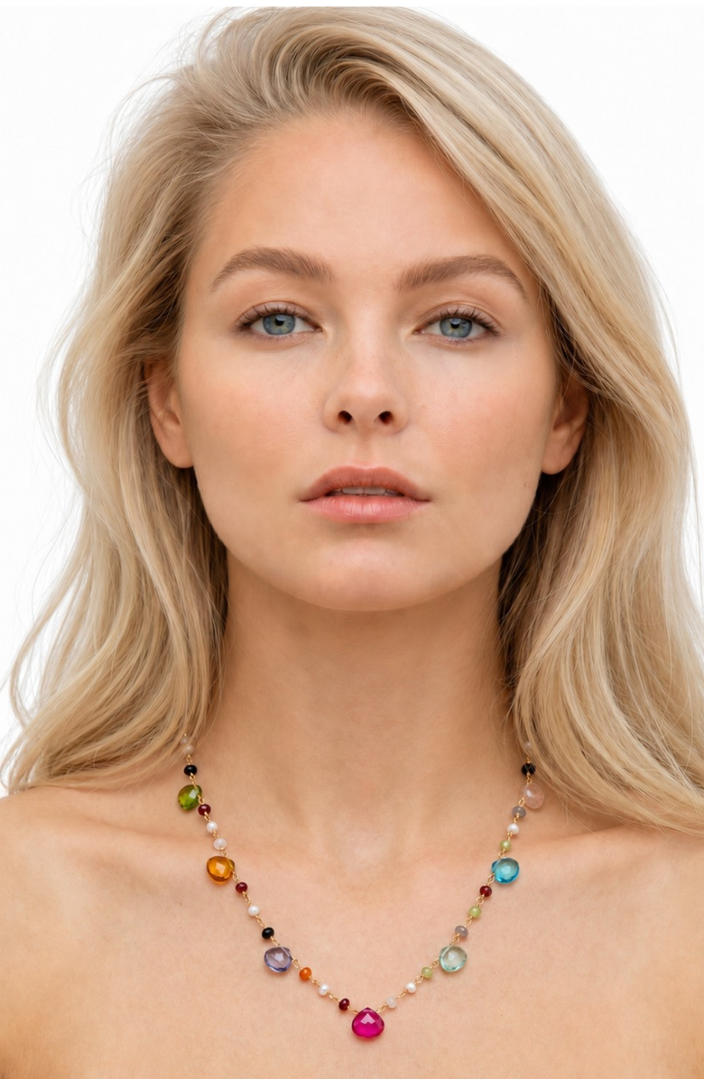 NATIVE GEM Symphony Turquoise Teardrop Tennis Necklace, Alternate, color, Turquoise/Gold