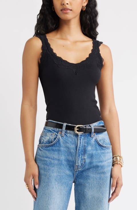 Lace Trim Ribbed Tank