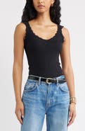 Open Edit Lace Trim Ribbed Tank