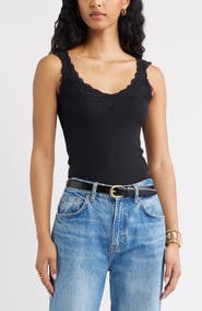 Open Edit Lace Trim Ribbed Tank