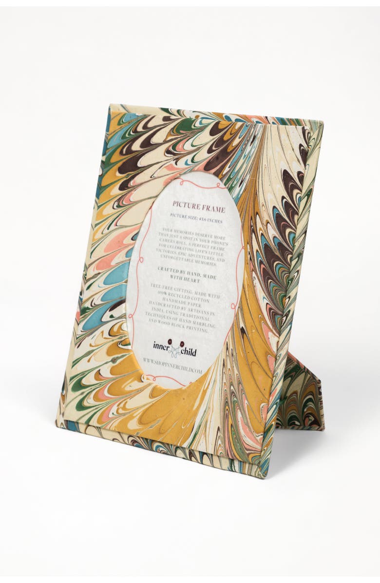 Inner Child Hand-Marbled Flatiron Feathers Picture Frame with Oval Opening - 4x6, Main, color, Marble