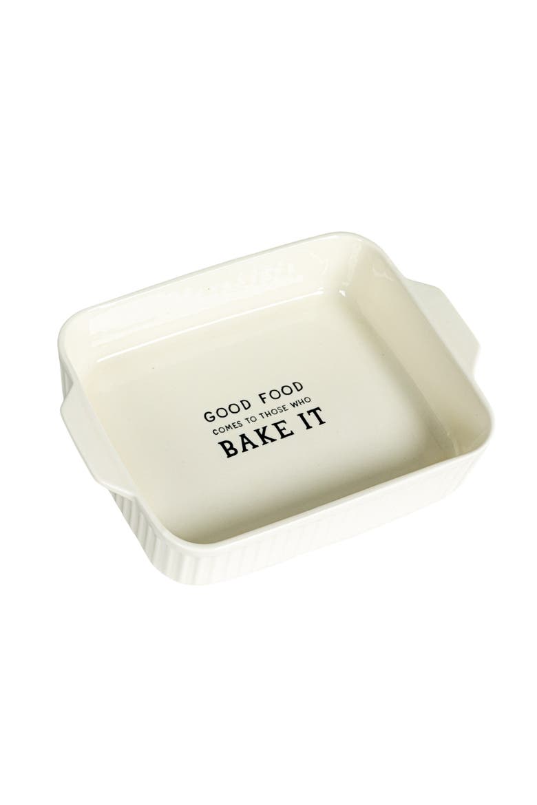 Stoneware Baker with "Good Food Comes To Those Who Bake It ", White, Main, color, White