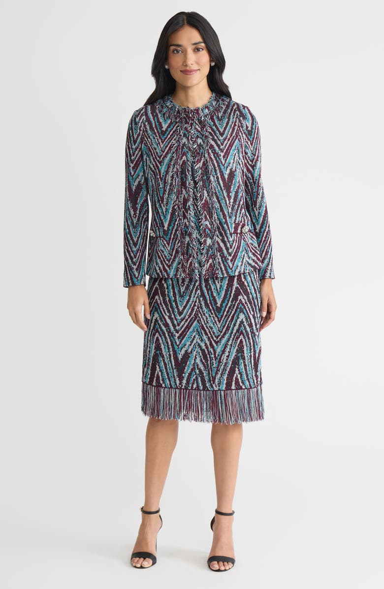 Ming Wang Heritage Lurex Fringe Trim Jacquard Knit Jacket, Alternate, color, Midnight Violet/Nebula