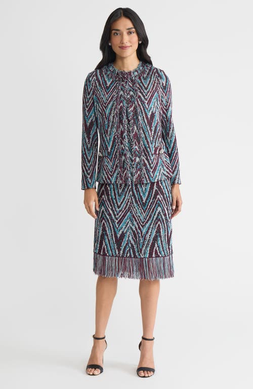 Ming Wang Heritage Lurex Fringe Trim Jacquard Knit Jacket In Multi