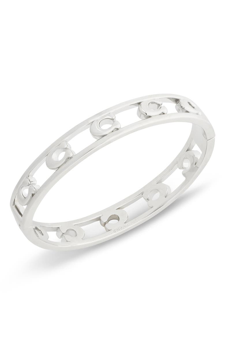COACH Sculpted C Hinge Bangle, Main, color, Rhodium