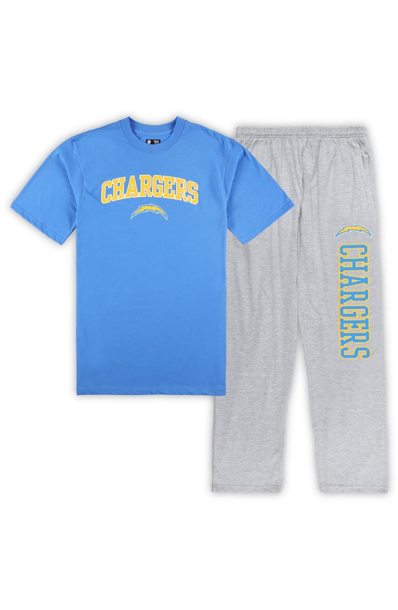 CONCEPTS SPORT Men's Concepts Sport Powder Blue/Heather Gray Los Angeles Chargers Big & Tall T-Shirt & Pajama Pants Sleep Set, Alternate, color, Powder Blue