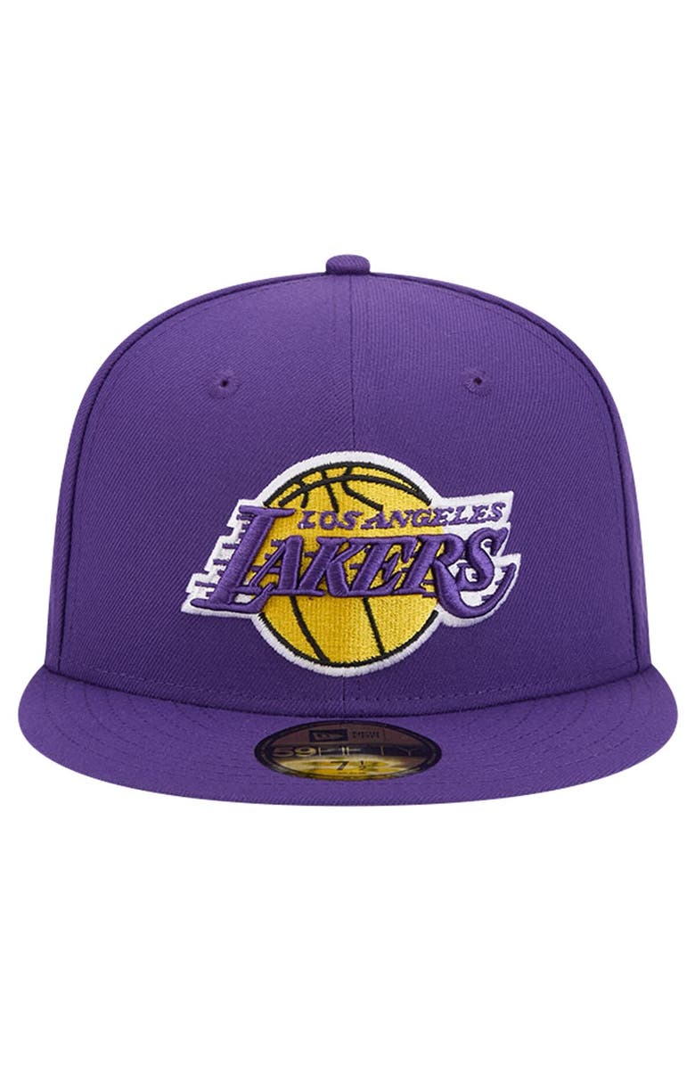New Era Men's New Era Purple Los Angeles Lakers Court Sport Leather Applique 59FIFTY Fitted Hat, Alternate, color, Purple