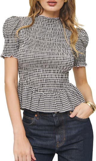 Aggie Smocked Peplum Organic Cotton Blend Top