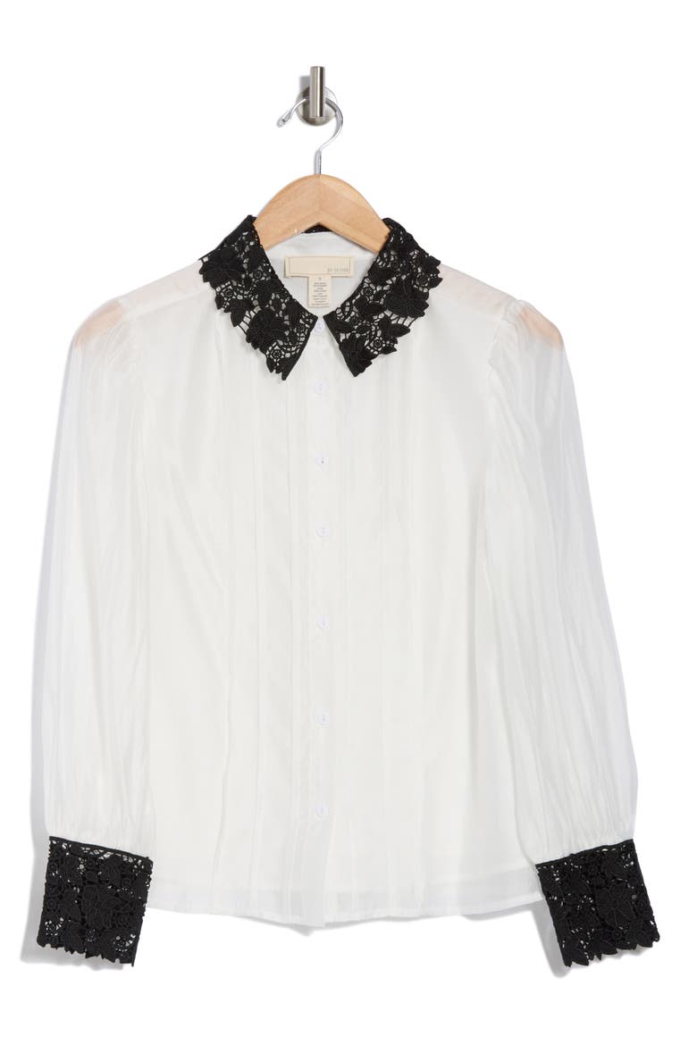 Jaycee Lace Collar Button-Up Shirt, Alternate, color, ANTIQUE WHITE/ BLACK