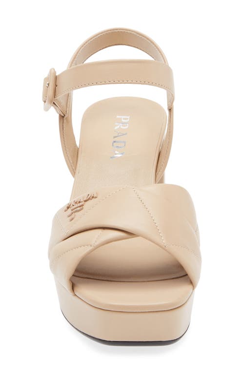 Prada Quilted Leather Ankle-strap Platform Sandals In Sabbia