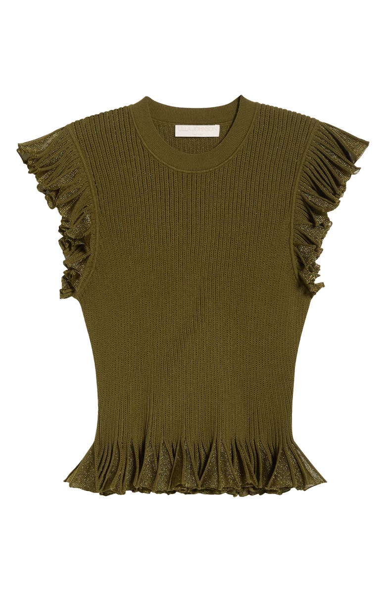 Ulla Johnson Leila Ruffle Cap Sleeve Sweater, Main, color, Olive