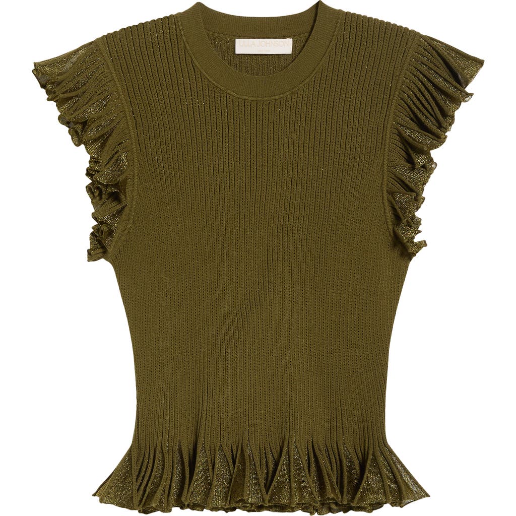 Ulla Johnson Leila Ruffle Cap Sleeve Sweater In Green