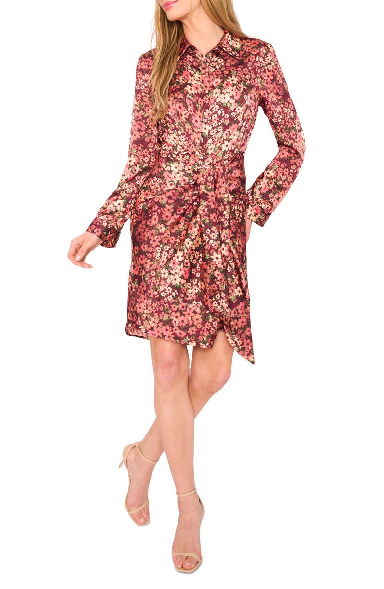 CeCe Floral Long Sleeve Shirtdress, Main, color, Fresh Berry
