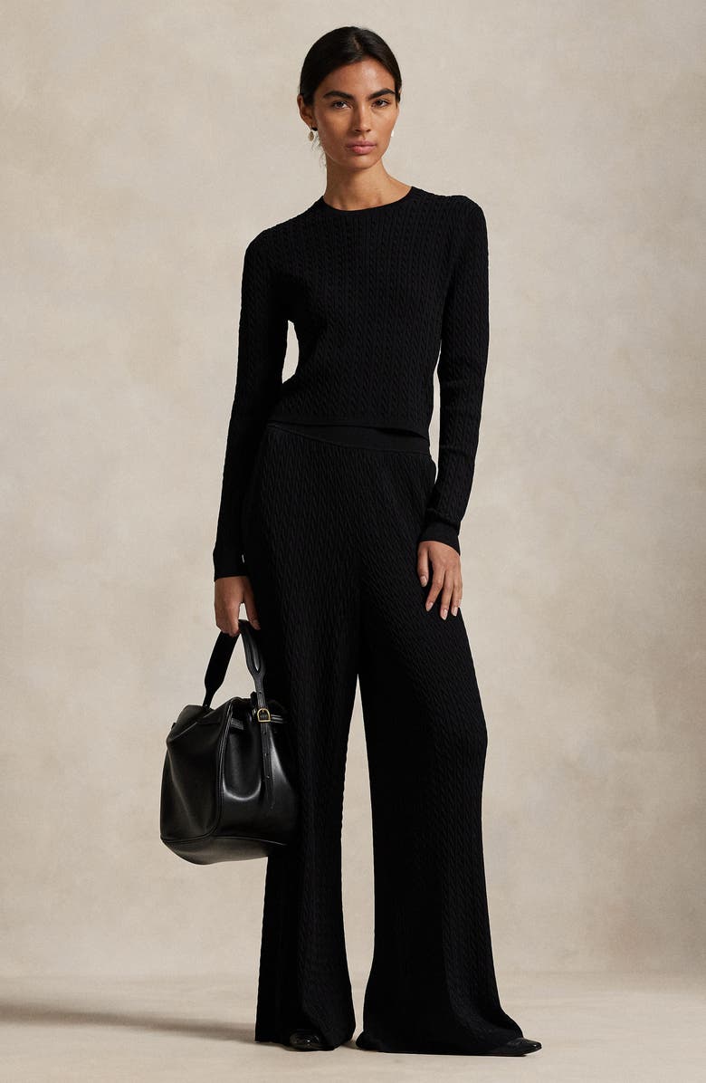 Polo Ralph Lauren Cable Knit Wide Leg Pants, Alternate, color, Polo Black