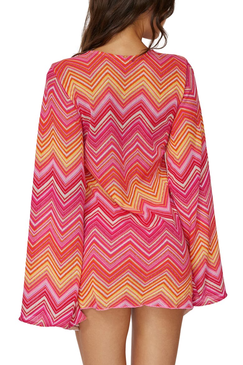 Noah Metallic Long Sleeve Cover-Up Tunic, Alternate, color, CAYENNE