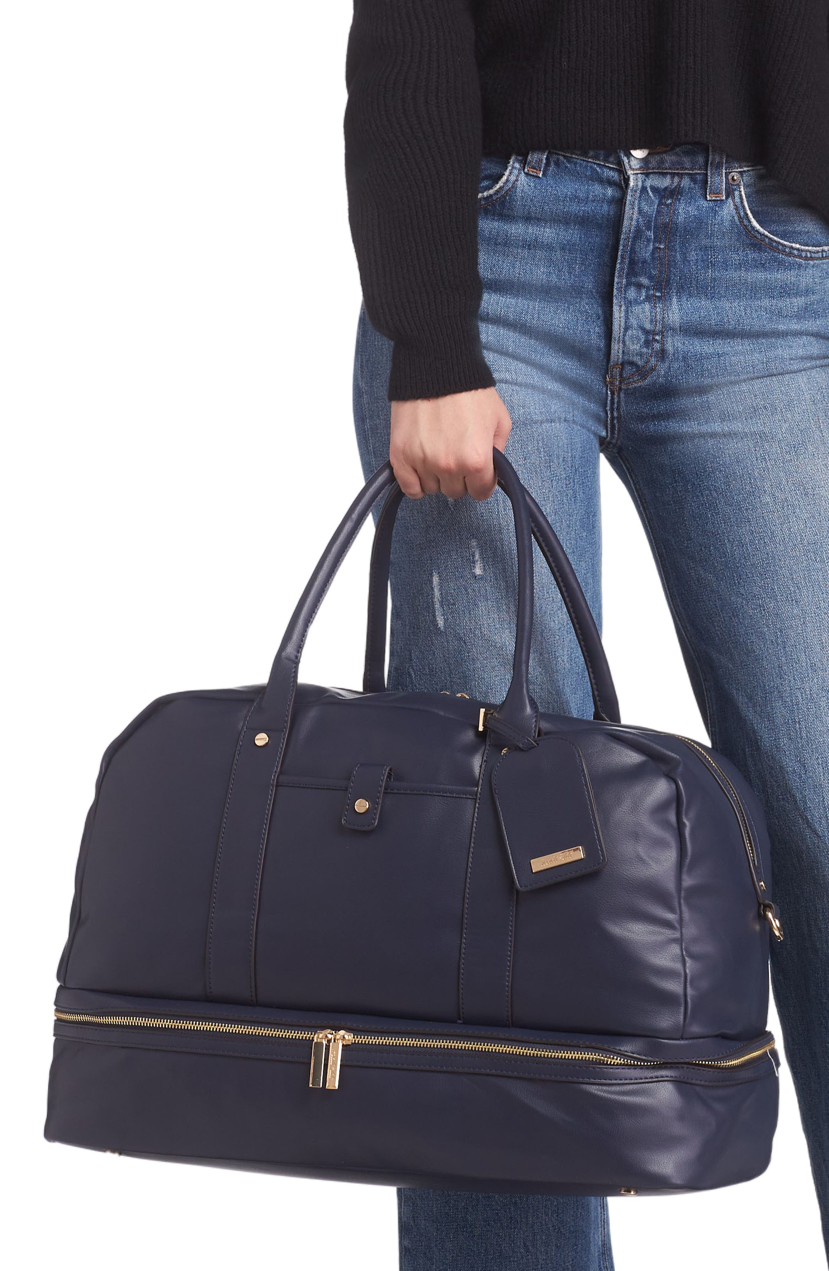 Riley Vegan Leather Weekend Travel Bag, Alternate, color, NAVY