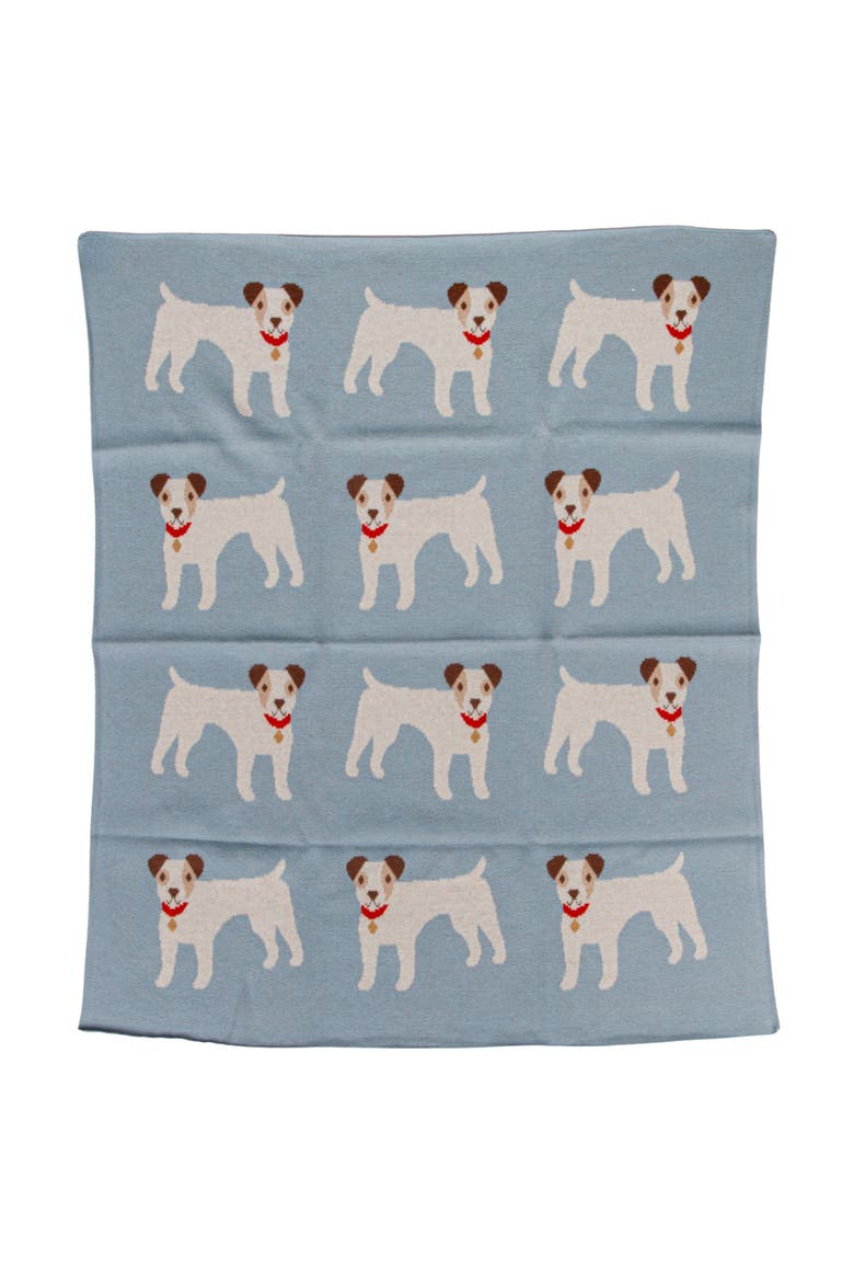 Cotton Knit Baby Blanket with Dog Prints, Multicolor, Alternate, color, Blue