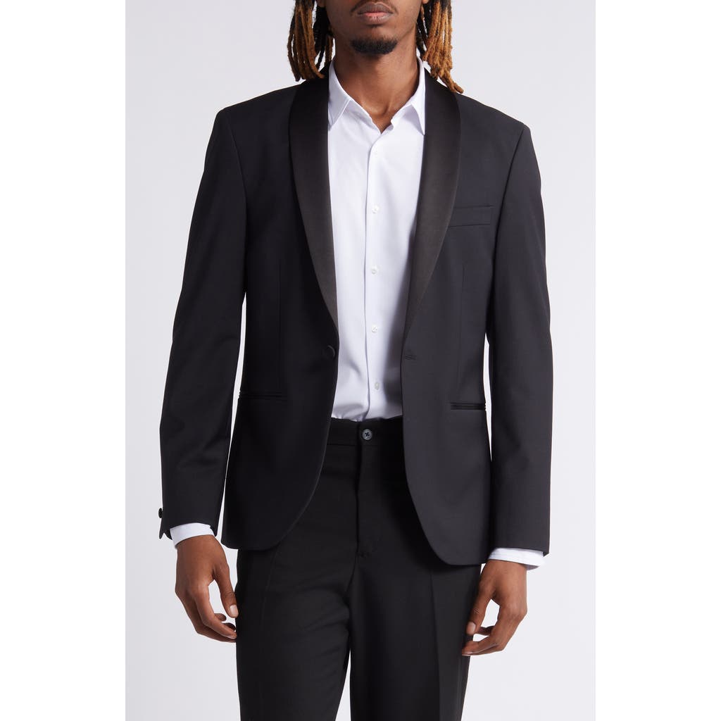 Open Edit Shawl Collar Stretch Wool Blend Dinner Jacket In Black