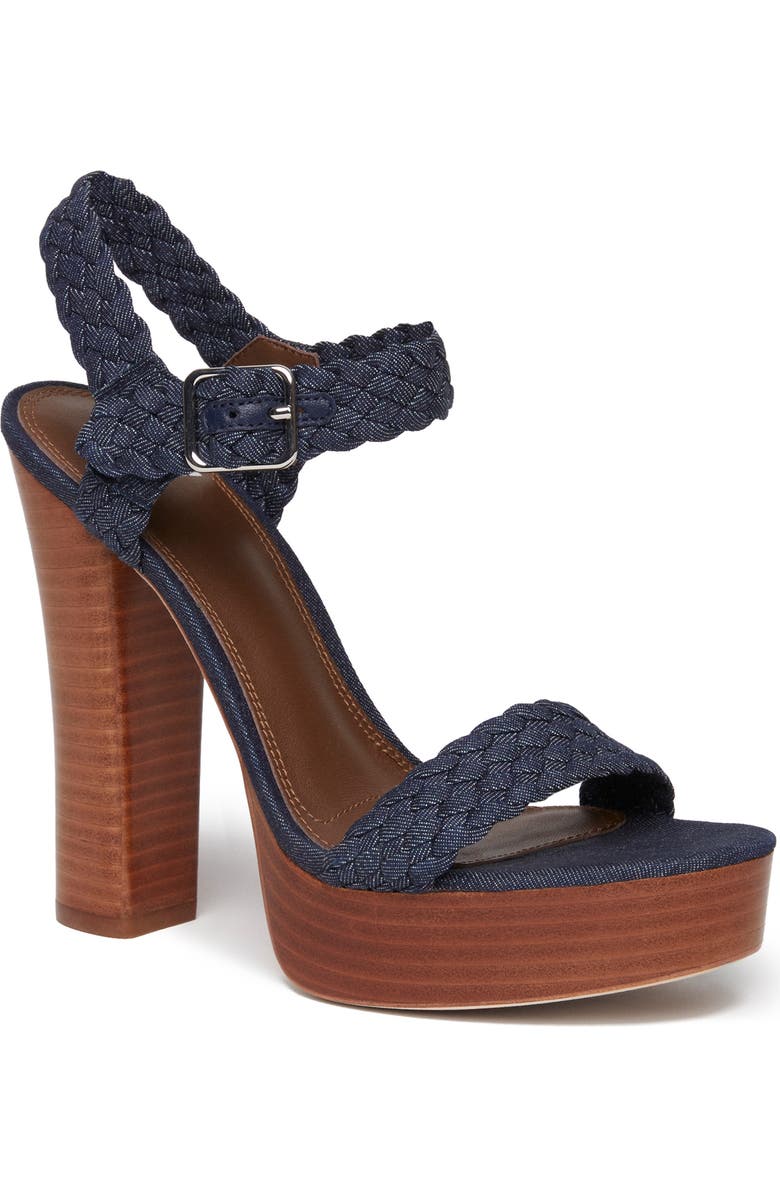 PAIGE Denim Ankle Strap Platform Sandal, Main, color,