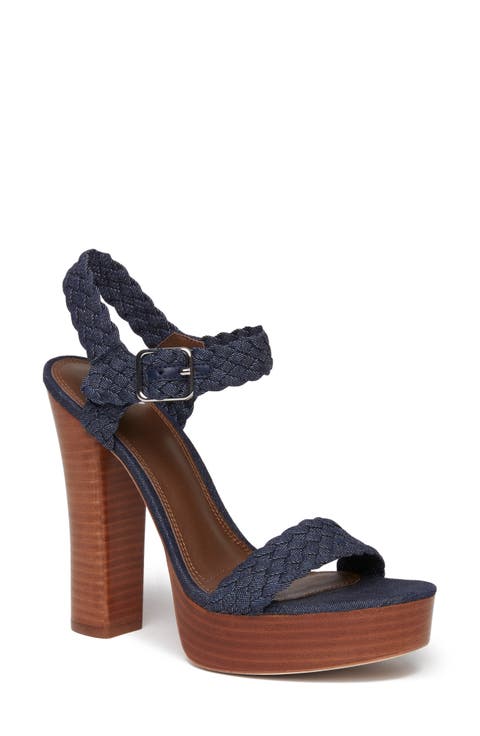 Denim Ankle Strap Platform Sandal (Women)