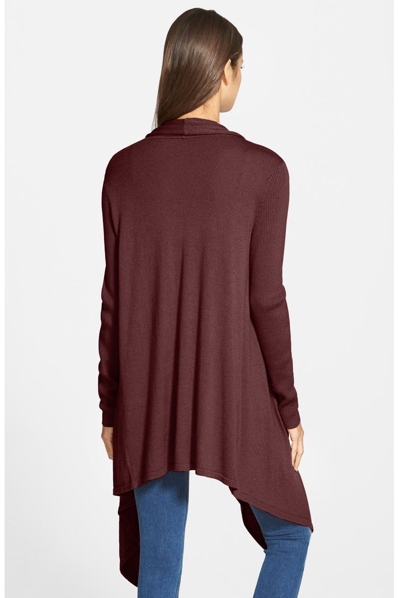 Waterfall Open Front Cardigan, Alternate, color, BURGUNDY STEM
