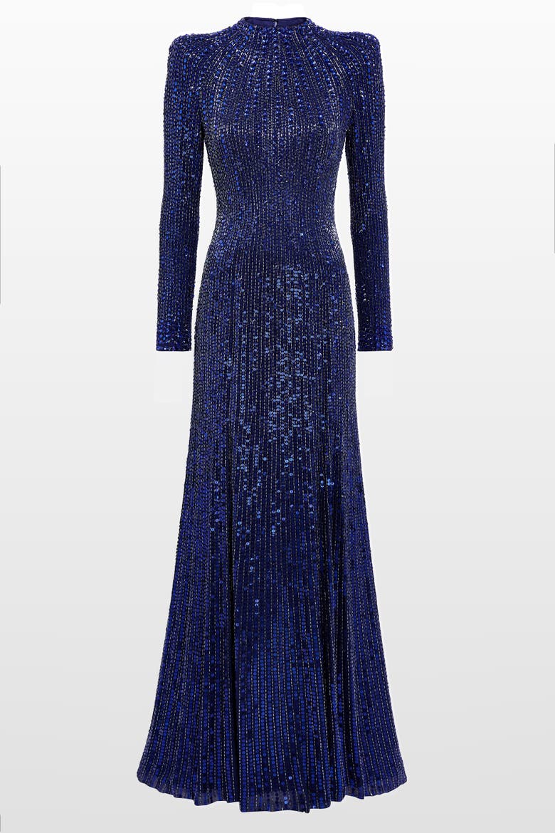 Aurora Sequined Gown, Alternate, color, Light Navy