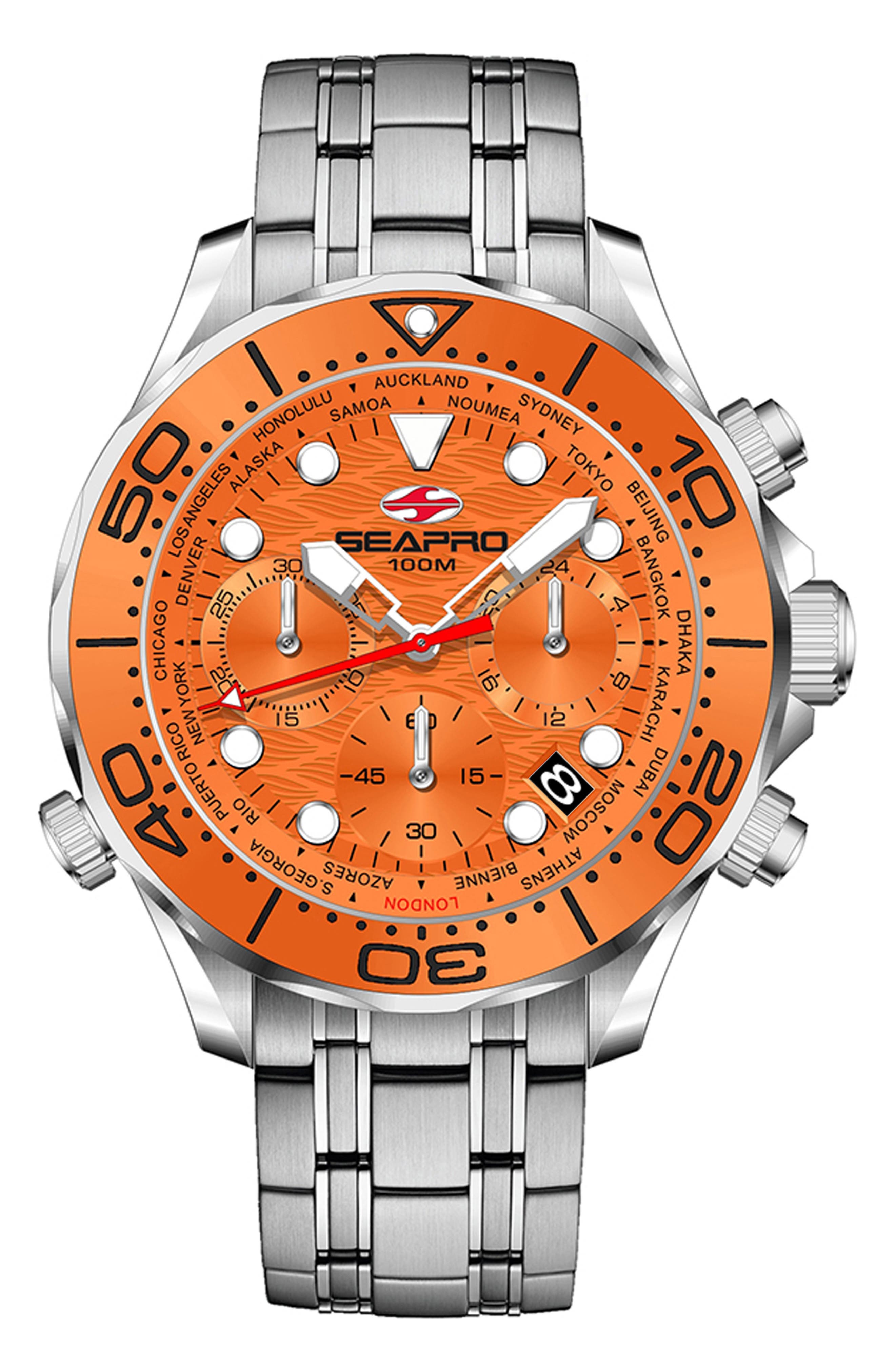 World Time Chronograph Bracelet Watch
