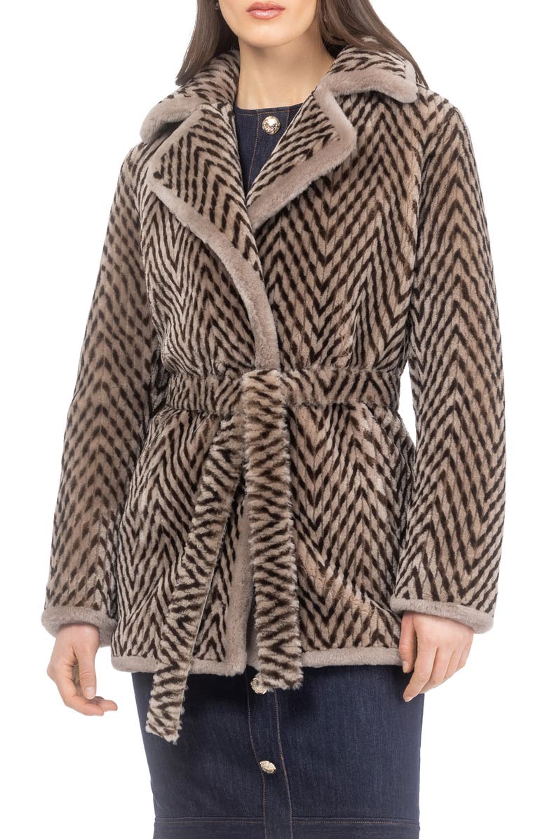 GORSKI Chevron Grooved Genuine Shearling Jacket, Alternate, color, Taupe/Brown