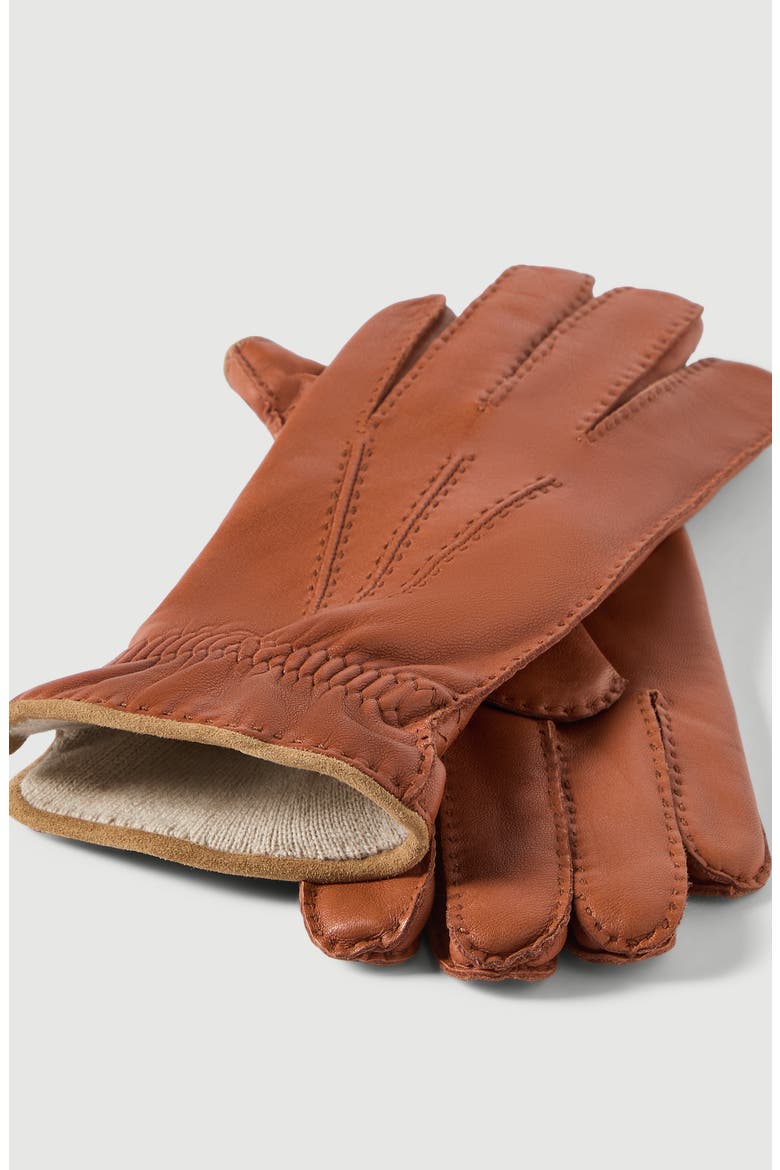 Nappa leather gloves with cashmere knit lining, Alternate, color, Brown
