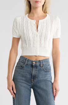 Vigoss Crop Pointelle Short Sleeve Cardigan