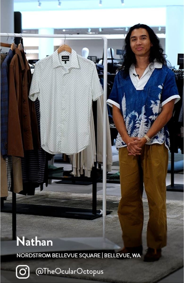 Slim Fit Geo Pattern Short Sleeve Performance Button-Up Shirt, sales video thumbnail