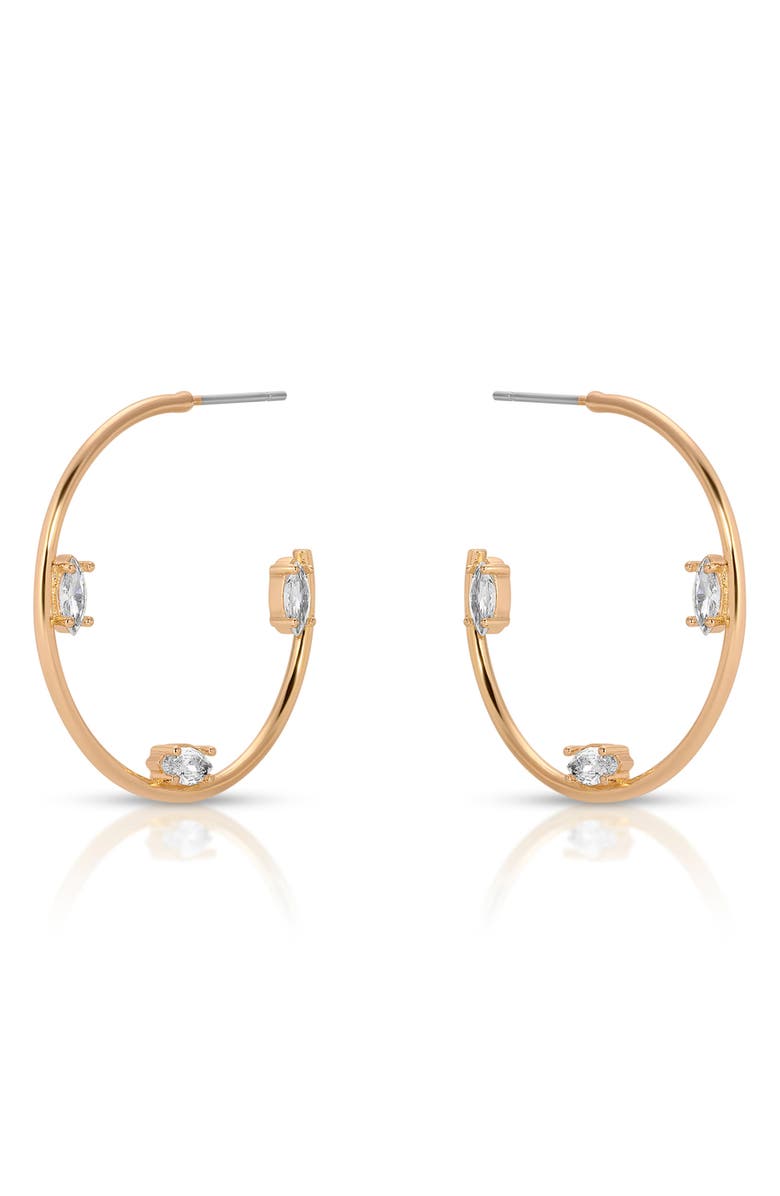 Ettika Dainty Cubic Zirconia Hoop Earrings, Main, color, Gold