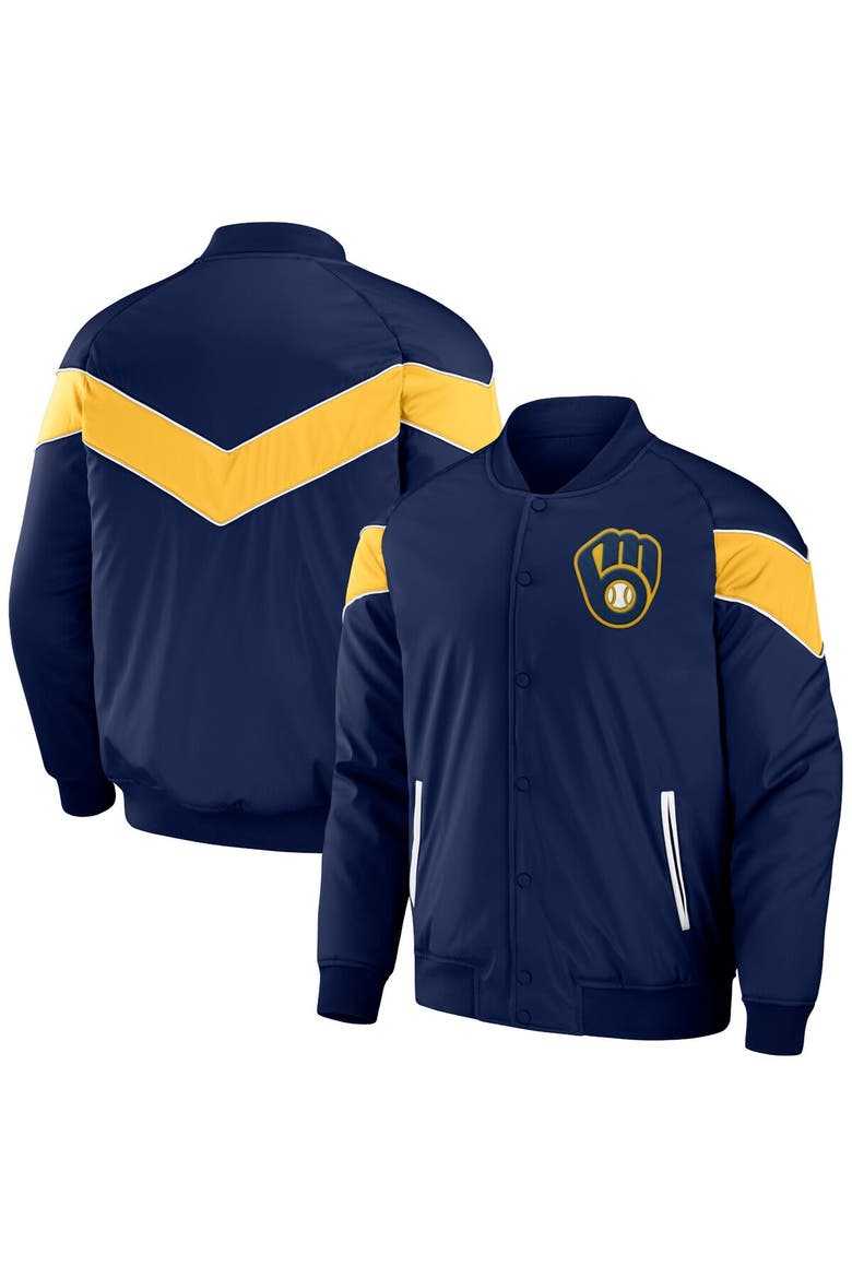 Men's Darius Rucker Collection by Fanatics Navy Milwaukee Brewers Baseball Raglan Full-Snap Jacket, Main, color, Navy