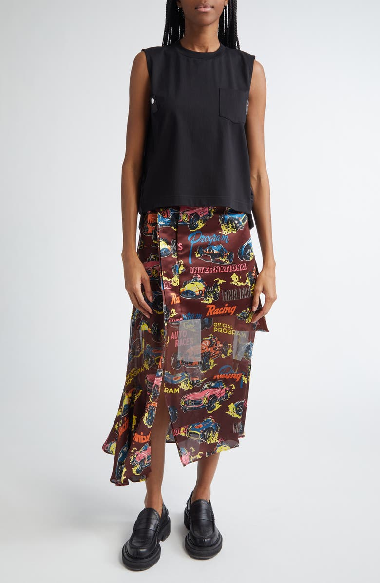 Sacai Nylon Twill & Cotton Jersey Sleeveless Top, Alternate, color,