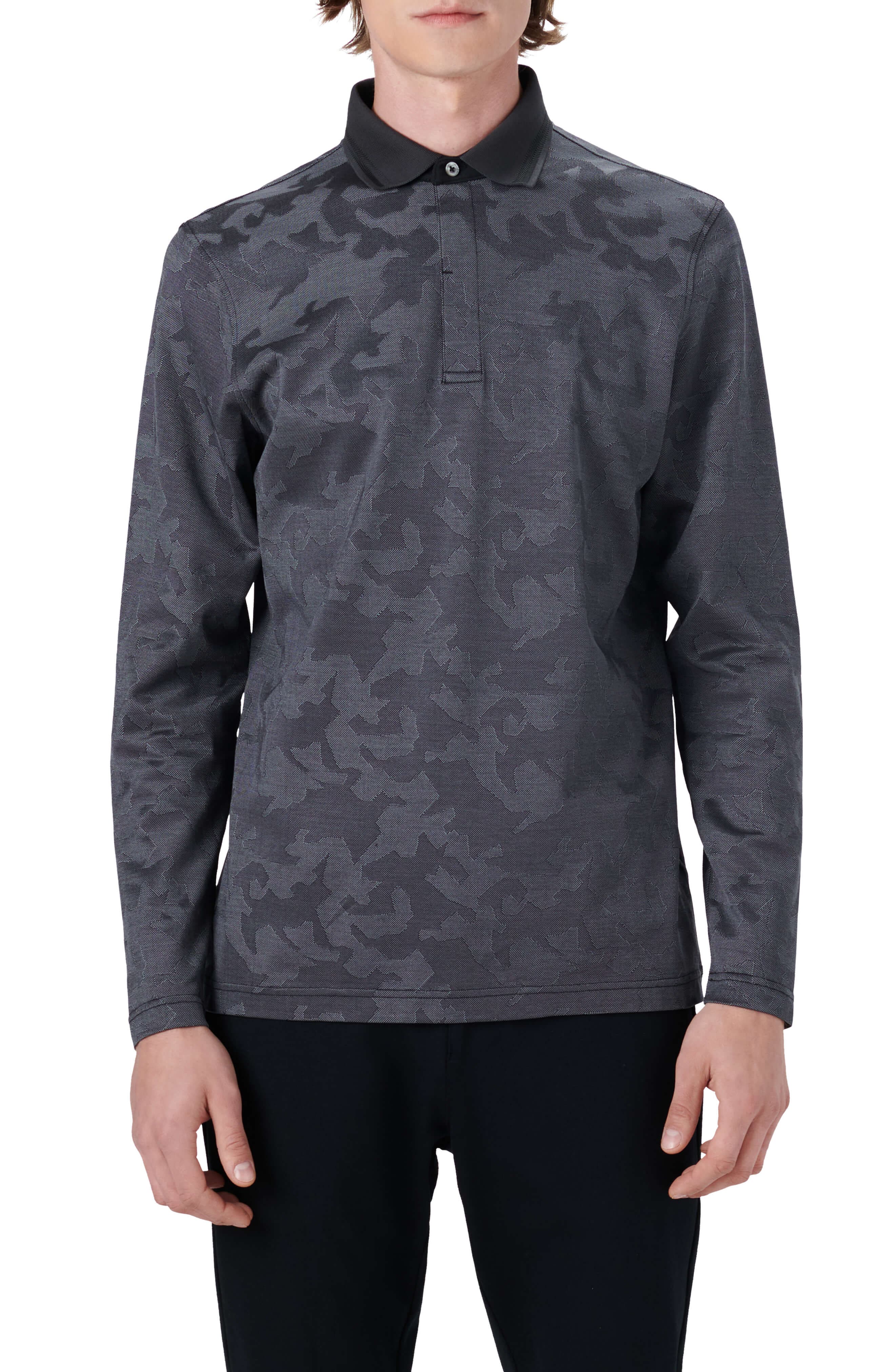 Bugatchi Three-Button Long Sleeve Polo