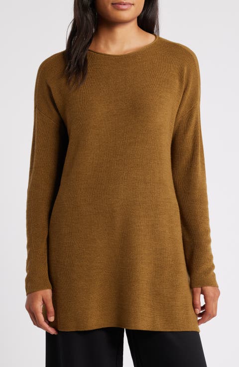 Bateau Long Sleeve Merino Wool Tunic Top