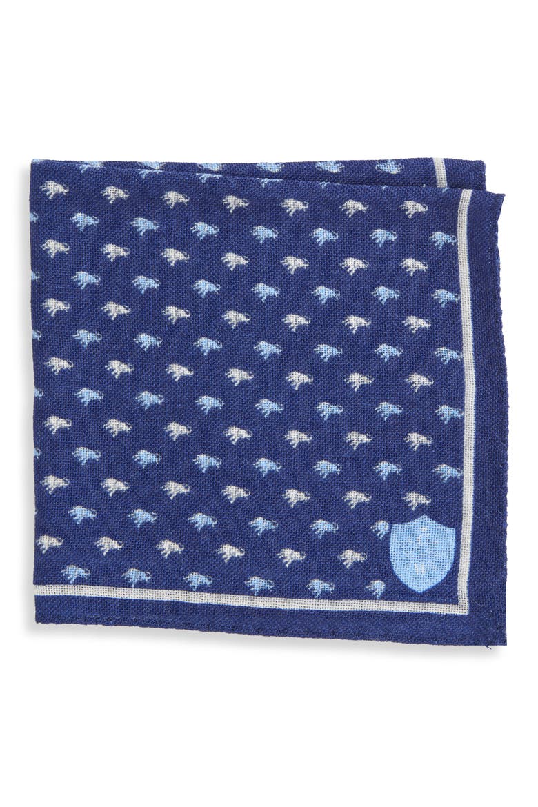Print Wool Pocket Square, Main, color, NAVY