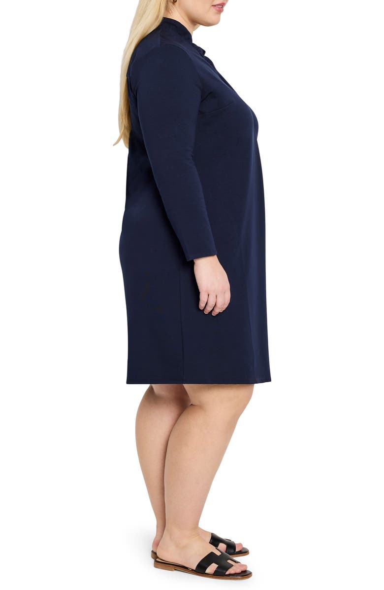 NIC+ZOE Ruffle Collar Long Sleeve A-Line Dress, Alternate, color, Dark Indigo