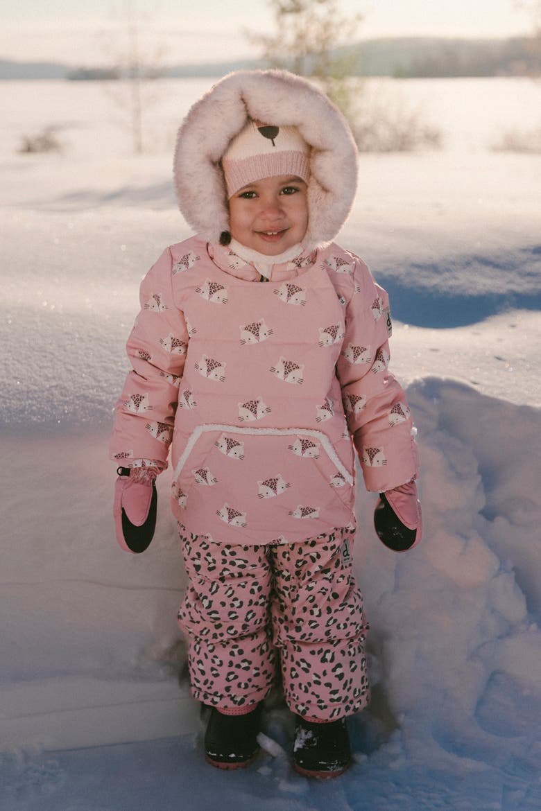Leopard Two Piece Coat Pants & Neckwarmer Snowsuit, Alternate, color, Rose Leopard Print