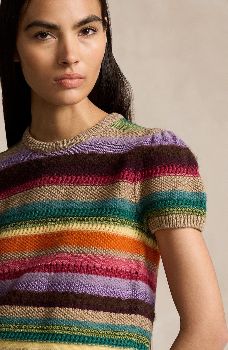 Polo Ralph Lauren Stripe Linen Blend Short Sleeve Sweater, Alternate, color, 
