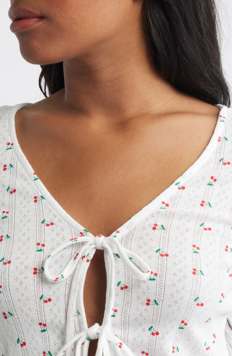 VERO MODA Marie Tie Front Cotton Blend Cardigan, Alternate, color, Snow White Aop Cherr